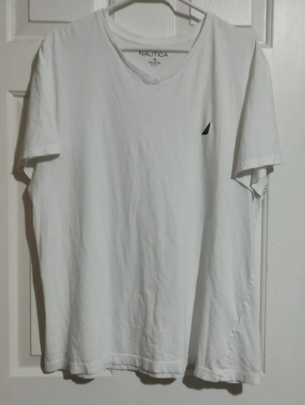 Nautica White V-Neck Short Sleeve Tee with Navy Logo